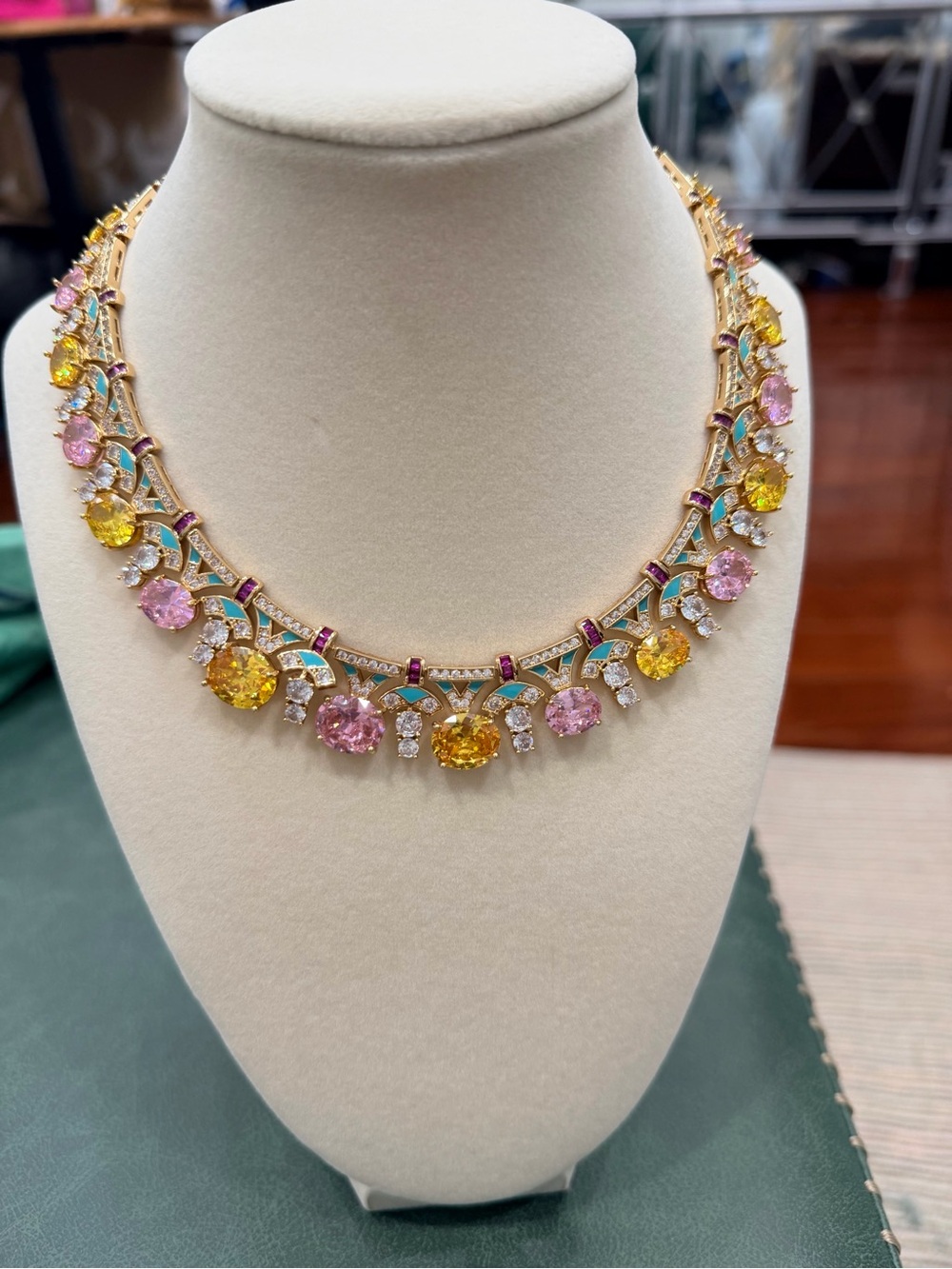 Elegant Pink & Yellow Gemstone Necklace - Luxury Women's Jewelry
